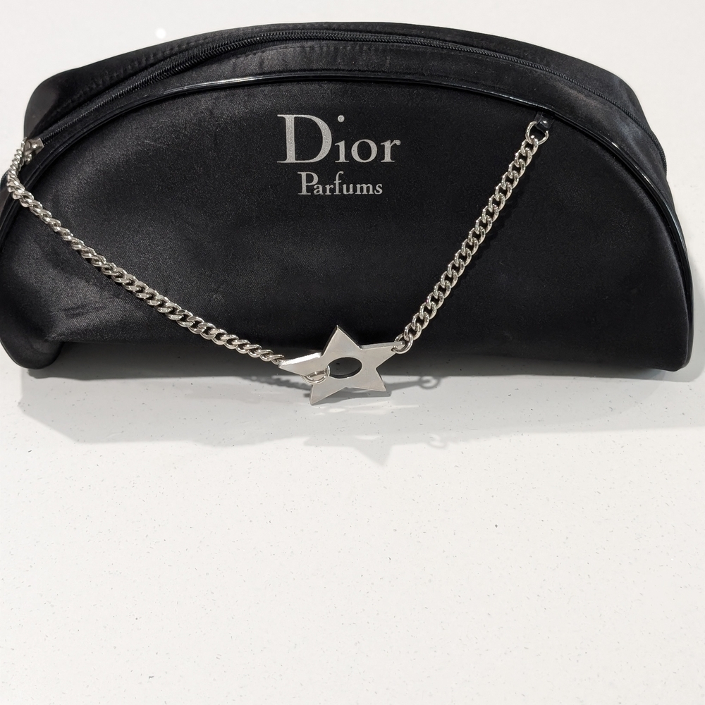 Dior Black Cosmetic Bag with Silver Chain